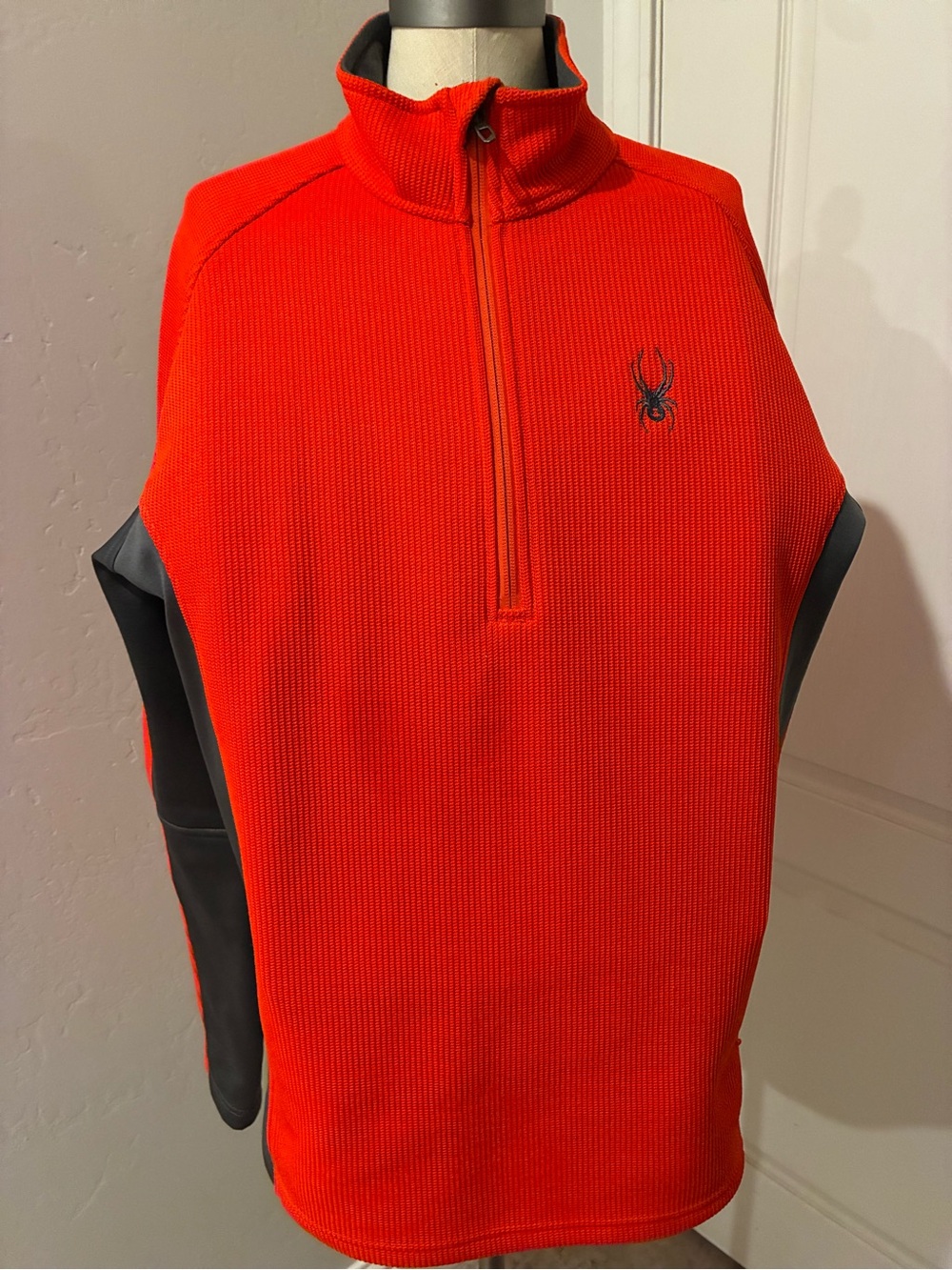 Spyder Men’s Zip-Up Performance Sweater Vest in Bright Orange/ Gray Accents L